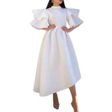 Summer Double-layer Ruffle Ruffled Sleeve Solid Color Wide Hem Dress