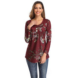 Tops And Blouses O-neck Print Casual Long Sleeve Boho Clothing Women Plus Size Fashions Floral Blouse