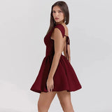 Short Sleeve Backless Mini Dress-Outfit