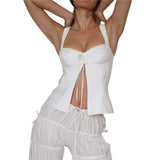 Front Slit Tie-Up Bustier Top-Outfit