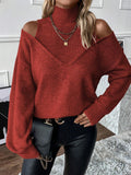 Fongt And Winter Women's Knitted Shoulder Half-High-Neck Solid Color Thread Temperament Casual Sweater