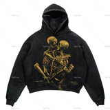 Fall Skull Print Street Hip Hop Retro Oversized Hoodie Fashion Cotton Loose Gothic Sweatshirt Men and Women Tops hoodie-Outfit