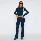 Fongt New Casual Wind Low-Rise Horn Pants Fashion Thin Solid Pants Set Women