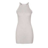 Fongt Spring And Summer Sexy Ribbed Small Halter Dress Solid Color Knit Show Thin Commuter