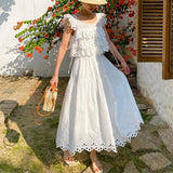 Fongt New Small Fragrant Suit French Hollow Vest Top + White Skirt Summer Shenzhen South Oil Women's