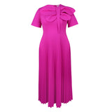 Fongt Elegant Waist-To-Threate Dress Rose-Red Large Bow Elegant Evening Dress Plus