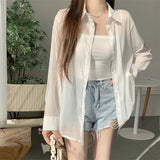 Fongt Silk Cardigan Small Loose Thin Long Sleeve Sunscreen Shirt Women's Summer Design Sense Back Open Fork Shirt