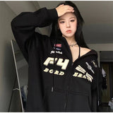 Vintage Embroidery Drawstring Oversized Hoodie-Outfit