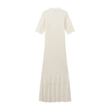 Fongt Summer Women's Fashion Simple Solid Color Button Short Sleeve Knitted Dress