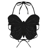 y2k Butterfly Jeans Crop Top Backless Strap Camis Sexy Blue Cute Party Sweats Women Beach Holiday Mini Vest Summer