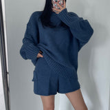 Fongt Korea Dongdaemun 2024 New Autumn Dress Lazy Wind Solid Color Collar Loose Collar Sweater Pocket Knitted