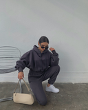 Basic Solid Hooded Tracksuit Set-Outfit