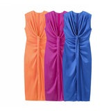 Fongt Spring/Summer Women's Temperament Elegant Sexy Pure Color High-Waist V-Neck Sleeveless Dress
