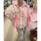 Pink Floral Puffer Jacket-Outfit