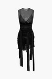 sheer mesh mini dress with bow