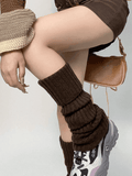Warm Solid Color Ribbed Knit Leg Warmer-Outfit