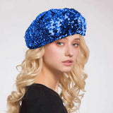 Women Fashion Sparkling Sequins Beret Colorful Cap Nightclub Dress Hat Gold Silver Hot Pink Vocal Concert Tour Berets 2023-Outfit
