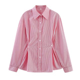 Fongt 2025 New Women's Waist Button Decoration Waist Trim Long-Sleeved Shirt