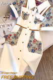Women's Summer New High-end Polo Neck Bbear Print Short Sleeve Button French High Waist A-line Fashion Elegant