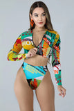 Fongt New Long Sleeve Zip Bikini High-Waisted Women's Split Swimsuit Conservative Sunscreen Beach