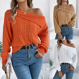 Shooting 2025 Autumn And Winter Casual Sexy Collar Out-To-Shoulder Long-Sleeved Sweater Women's
