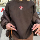 Embroidery Cute Casual Oversized Sweatshirt Autumn O Neck Streetwear Pullovers Brown Harajuku Top Long Tops Preppy