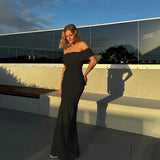 Knit Off-Shoulder Pleated Wrap Maxi Dress-Outfit