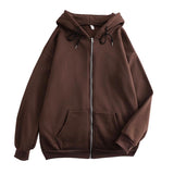 Fongt Flat Hooded Ins College Windy Loose Zipper Thick Hooded Coat
