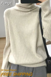 Turtlenck Sweater Women Vertical Pit Stripe Long Sleeve Winter Warm Knitted Pullover Elegant Soft Basic Female