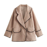 Fongt Women's ZA Autumn And Winter New Big Collar Line Decorated With Loose Casual Lamb Wool Coat