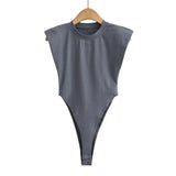 Fongt Angle Shoulder Pad Jumpsuit Summer New T-Shirt Solid Color Open Gear Tight Jumpsuit Female Ins Tide-Outfit