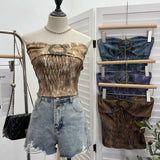 Old Style Retro Brae Waist-Dyed Wear Sexy Shoulder-Wrapped Sleeveless Top