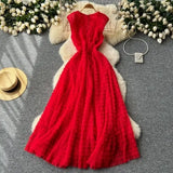 Fongt Famous French High-End Women V Lead Heavy Industry Folding Net Yarn Waist Fluffy Cake Dress Dress