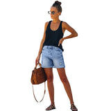 High Waist Tassel Ripped Denim Shorts, Women's Hot Pants-Outfit