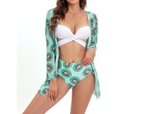 Fongt New 2024 Bikini Gathers The Sexy Mesh Three-Piece Split Print Swimsuit