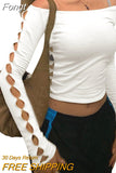 Women Harajuku T-shirts Fall Winter 2023 Sexy Crop Top 2000s Clothes y2k Vintage Off Shoulder Long Sleeve Top Streetwear