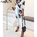 and Summer Women's 2023 Professional Casual Temperament Suit Top Vintage Printed Suit 2 Piece Set Women Women