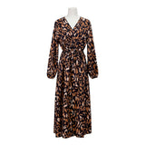 Women's Clothing Station Autumn And Winter Leopard Grain Open Fork Closed Waist Long-Sleeved Dress-Outfit
