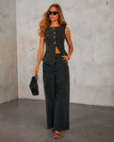 Fongt Selling New Solid Color Loose Fashion Long-Sleeved Denim Set Wide-Legged Trousers