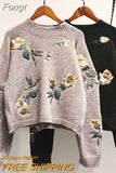 Women Sweaters And Pullovers O-Neck Long-Sleeved Short Flower Embroidery Loose Short Lady Elegant Pulls Outwear Coat