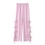 New Multi-Color Lace Bow Ornaments Loose Casual Trousers-Outfit