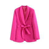 Fongt And Autumn Women's Fashion With Belt Solid Color Casual Suit Jacket High Waist Trousers Set