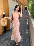 Fongt Xixi 2025 Summer New Korean Version Of High-Waisted Holiday Sling Dress V-Neck Print Pure Desire Skirt 88297