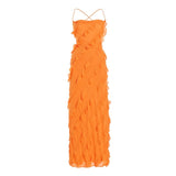 Elegant Ruffles Party Evening Dresses for Women 2023 Summer Spaghetti Strap High Split Bodycon Dress Sexy Backless