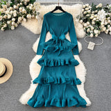 Fongt Banquet Dress High-End Light Luxury Niche Lotus Leaf-Side Cake Dress Heavy Industry Folds Long