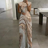 Printed Lace Stitching Sleeveless Round Neck