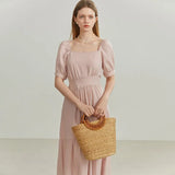 Generous Collar Elegant Commuter Dress Women's Summer 2022 new Temperament High Wasit Vintage Casual Lyocell Fabric