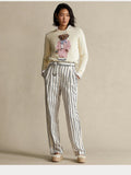 Fongt New Knitted Shirt Pink Cartoon Bear Embroidered Knitted Shirt Collar Long-Sleeved Sweater Cute Wind Top Woman