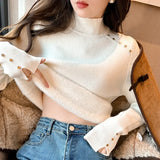 Sense Super Good-Looking Inside Take Autumn Winter Half High Collar Bottom Shirt Winter 2023 New Add Wool Coat Female Cover-Outfit