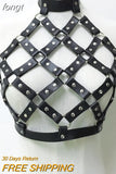 Faux Leather Hollow Out Crop Top Women Link Chain Long Tassel Tank Tops Stage Performance Costume Party Rave Festival